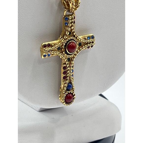 Vintage Designer Signed Camrose & Kross JBK Gold Plated Religious Cross Necklace - Picture 6 of 15